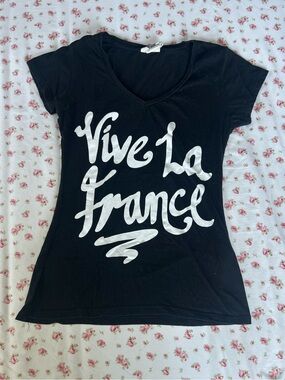 COTTON ON Black Tee with White 'Vive La France' Graphic - Women